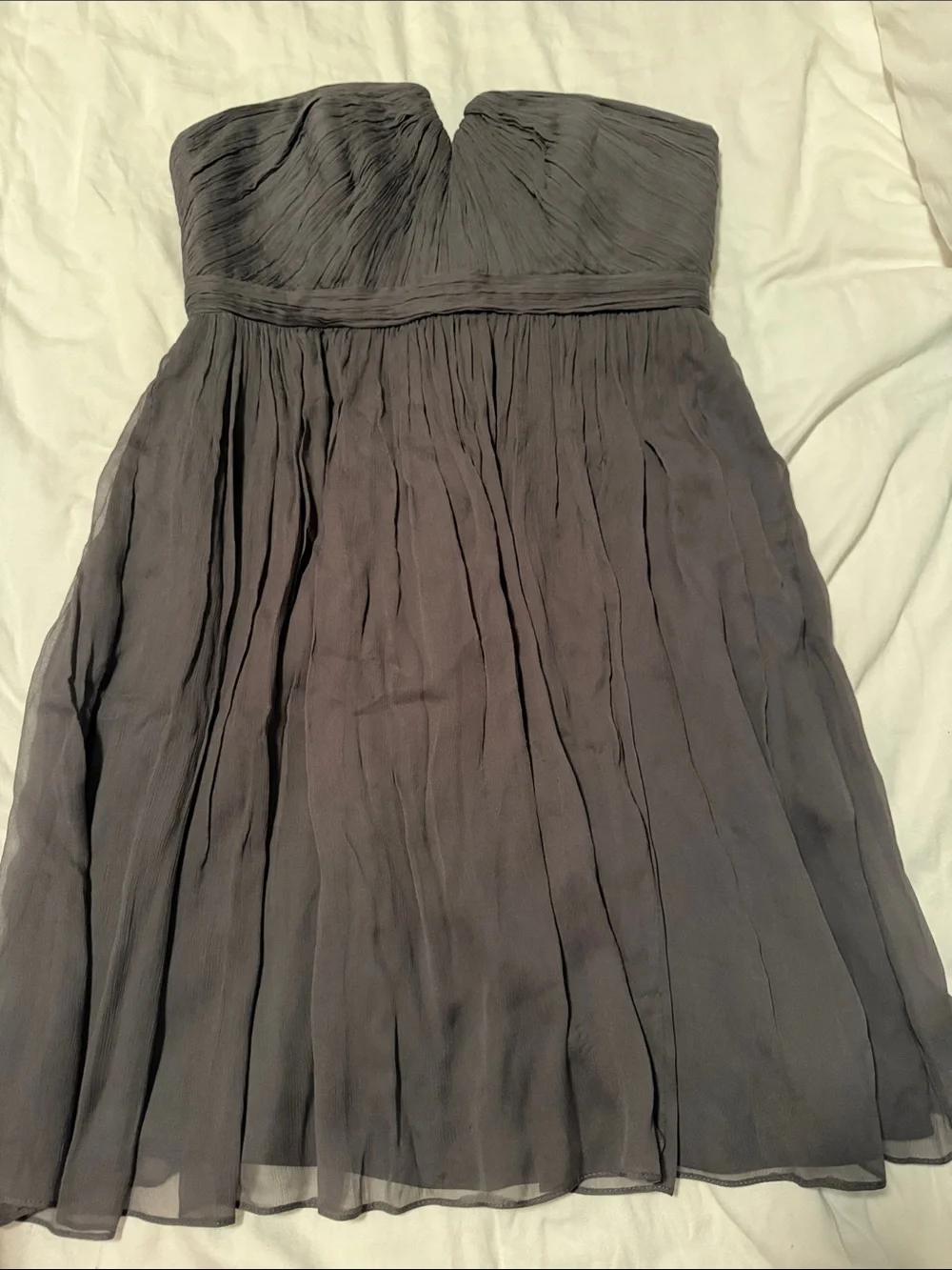 J. Crew Strapless Grey Chiffon Pleated Cocktail Dress